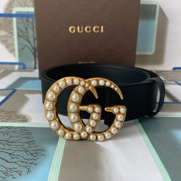 Leather belts with pearl double G buckle main image 4